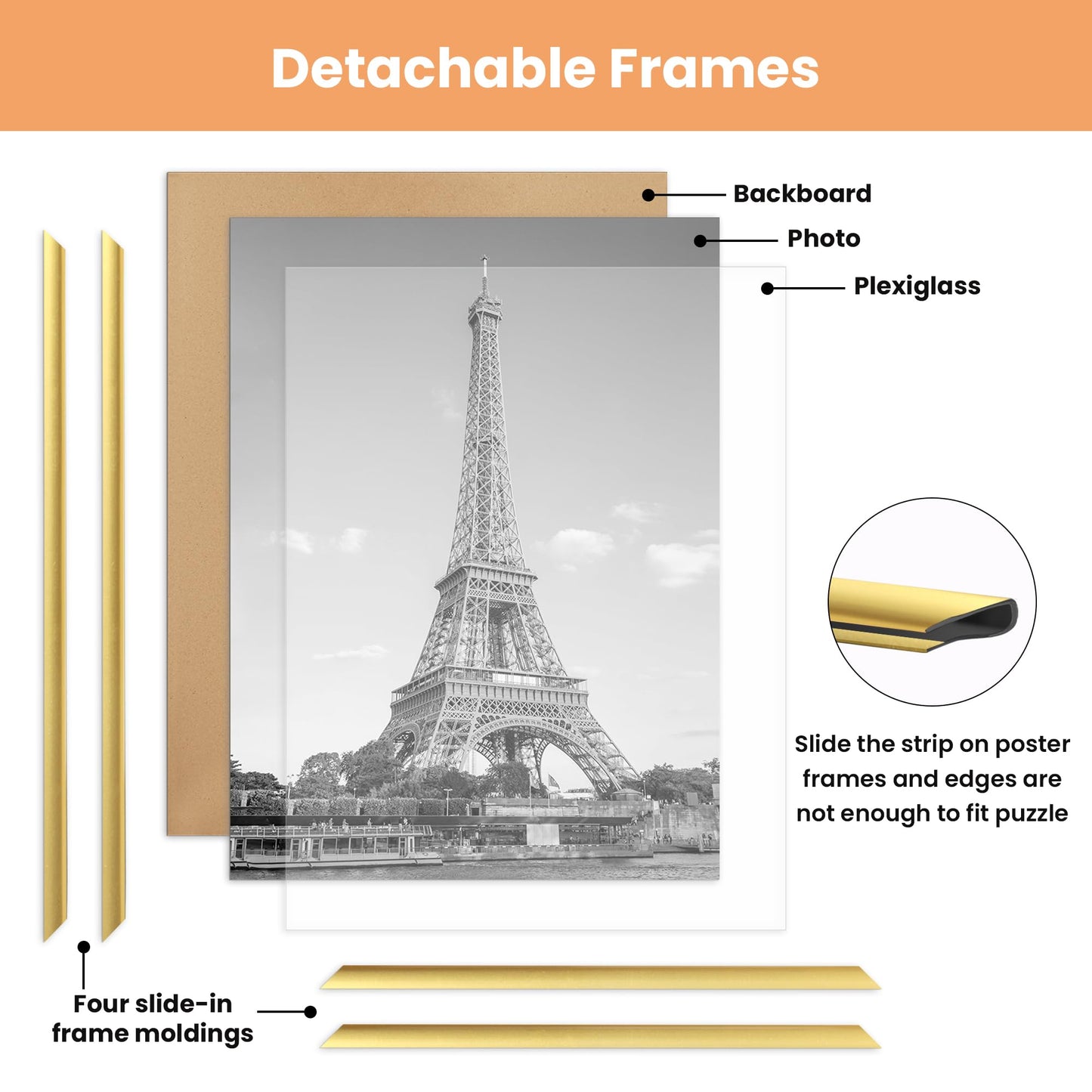 upsimples 20x30 Picture Frame Gold 3 Pack, Scratch-Proof Poster Frames 20 x 30 for Photo Gallery - Slide-In Strips, Horizontal or Vertical Wall Mounting