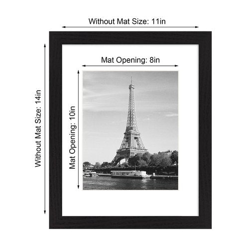 iRahmen 11x14 Picture Frame Set of 4 with Tempered Glass, Black Frame Display 8x10 Picture with Mat or 11 x 14 Without Mat, Rustic Wood Photo Frames for Horizontal or Vertical Wall Mounting