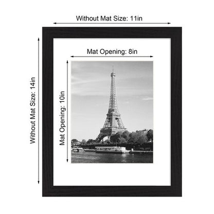 iRahmen 11x14 Picture Frame Set of 4 with Tempered Glass, Black Frame Display 8x10 Picture with Mat or 11 x 14 Without Mat, Rustic Wood Photo Frames for Horizontal or Vertical Wall Mounting
