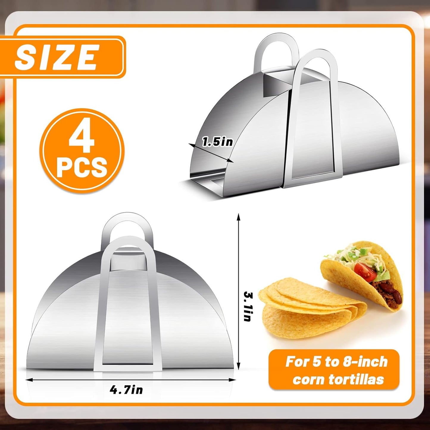 Skiennix 4-Pack Stainless Steel Taco Shell Molds - Durable Holders for Crispy Tortillas | Kitchen Cooking Tools