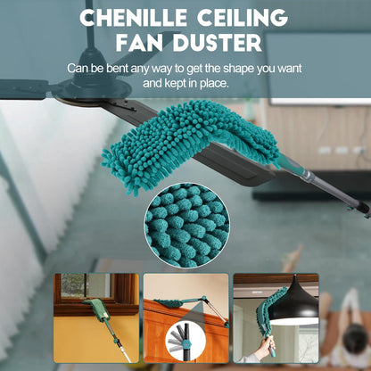 TelesPro 20 Foot High-Reach Duster Kit with 5-12FT Extendable Pole - High Ceiling Duster Cleaning Kit with Telescopic Pole,Cobweb Duster, Chenille Ceiling Fan Duster, Microfiber Feather Duster