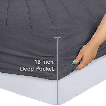 Utopia Bedding Quilted Mattress Pad - Twin Size Deep Pocket Protector | Machine Washable Grey Cover