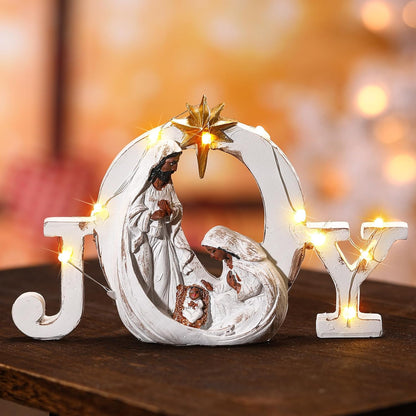 Soaoo Christmas Nativity Scene - LED String Lights & Holy Family Figure Set | Indoor Tabletop Decor (Black)