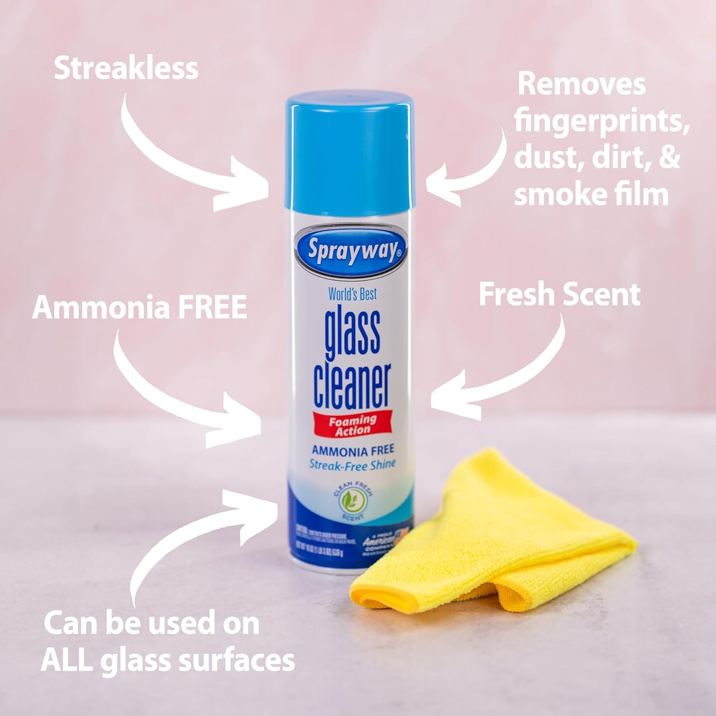 Sprayway Glass Cleaner - Ammonia-Free Foaming Aerosol Spray, 19oz, Pack of 2 | Streakless & Fast-Acting Clean | Fresh Scent, Removes Fingerprints & Dust