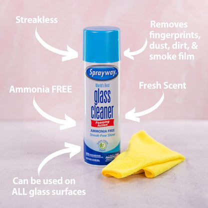 Sprayway Glass Cleaner - Ammonia-Free Foaming Aerosol Spray, 19oz, Pack of 2 | Streakless & Fast-Acting Clean | Fresh Scent, Removes Fingerprints & Dust