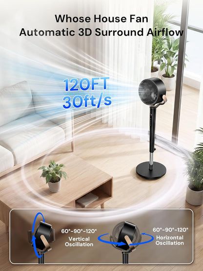 Uthfy Oscillating Fan - 120° Full-Automatic Oscillation, Quiet DC Motor, Remote Control, 16 Speeds, Black