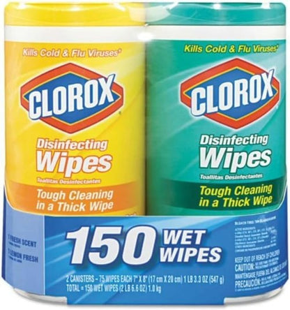 Clorox Disinfecting Wipes - Crisp Lemon Fresh Scent, 2 Count | Powerful Cleaning Solution