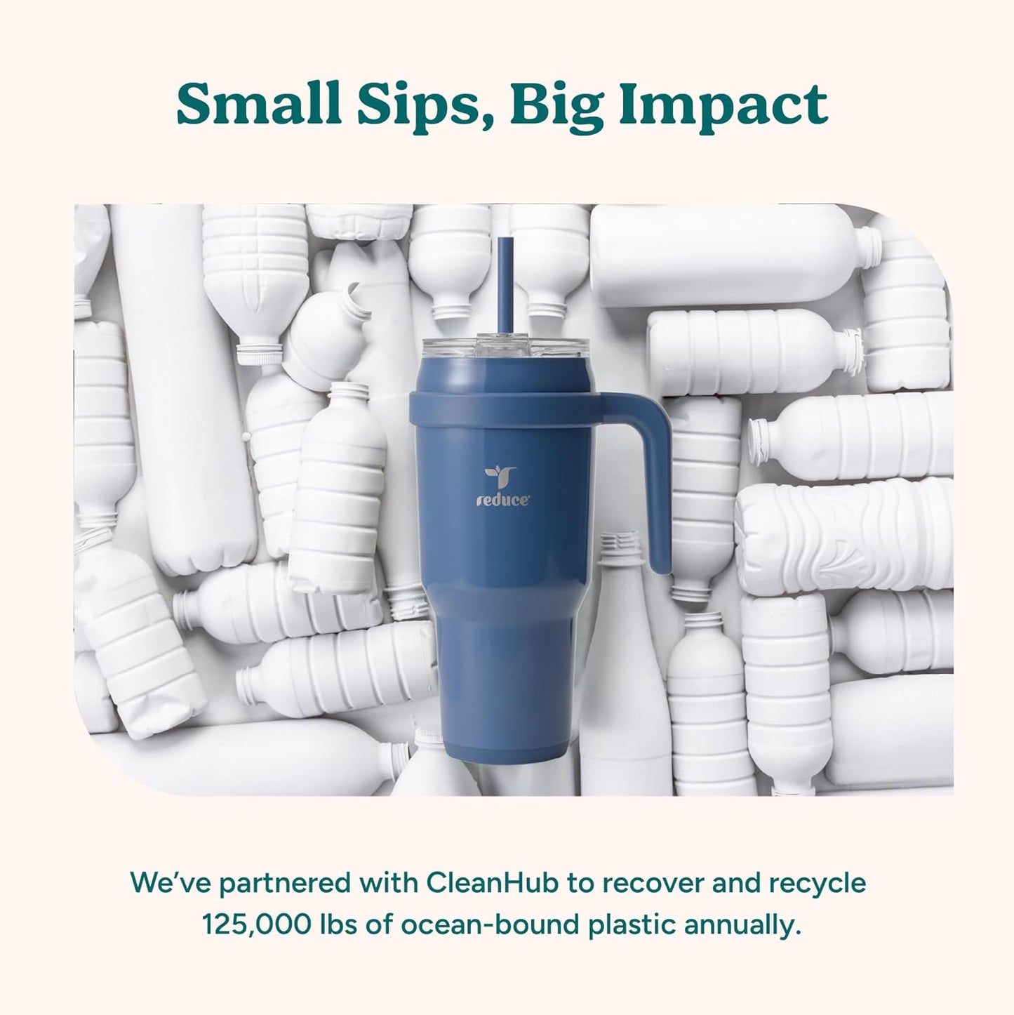 REDUCE Cold1 40 oz Tumbler - Vacuum Insulated Stainless Steel Water Bottle with Handle & Straw | Gloss Cotton Finish