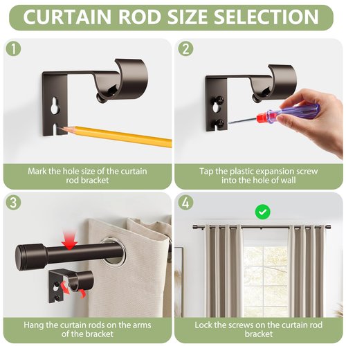 5/8” Diameter Curtain Rods 30-120 Inch, for 30-114 Inch Windows, Adjustable Splicing Antique Bronze Curtain Rods for Windows with Brackets, Window Rod Long Small Curtains Rod, 2 Pack