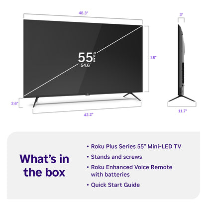 Roku Smart TV – 55-Inch Plus Series, Mini-LED TV – RokuTV with Enhanced Voice Remote – Flat Screen 4K QLED Television with Dolby Vision & Wi-Fi for Streaming Live Local News, Sports