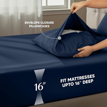 Utopia Bedding Queen Size Sheet Set - Soft & Breathable 4-Piece Microfiber in Navy | Oeko-Tex Certified