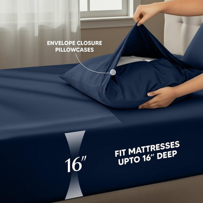 Utopia Bedding Twin XL Sheet Set – 3 Piece Bed Sheets for Twin XL Size Bed, Soft and Breathable Microfiber, Includes 1 Fitted Sheet, 1 Flat Sheet and 1 Pillowcase – Oeko Tex (Navy Blue)