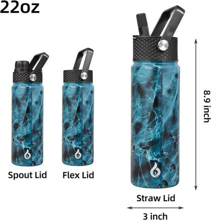 BJPKPK Insulated Water Bottle - 22oz Stainless Steel with Straw Lid | Hot & Cold Thermo, Ocean Color