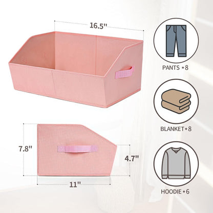 Homsorout Decorative Storage Baskets - Trapezoid Closet Bins with Handles, 3 Pack in Pink