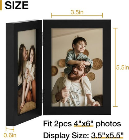 decorUhome 4x6 Vertical Picture Frame - Engineered Wood Bifold Design with Plexiglass for Tabletop Display | Black