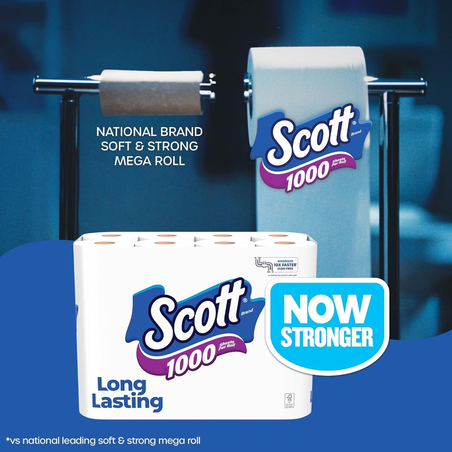 Scott 1000 Toilet Paper - Septic-Safe 1-Ply Tissue, 8 Rolls for Ultimate Cleanliness