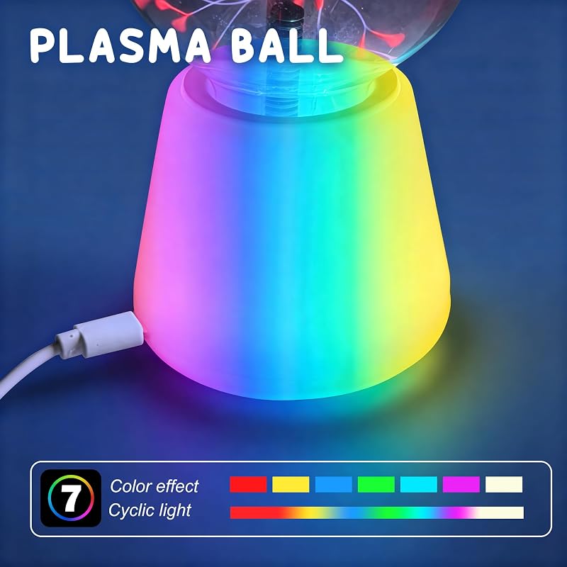 Plasma Ball 3 Inch Interactive Touch Globe with 7 Color LED Base