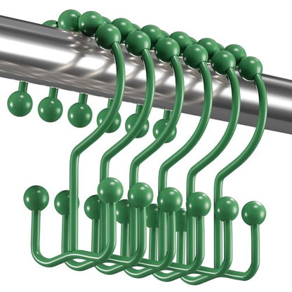 Titanker Shower Curtain Hooks Rings, Rust-Resistant Metal Double Glide Shower Hooks for Bathroom Shower Rods Curtains, Set of 12 Hooks - Emerald Green