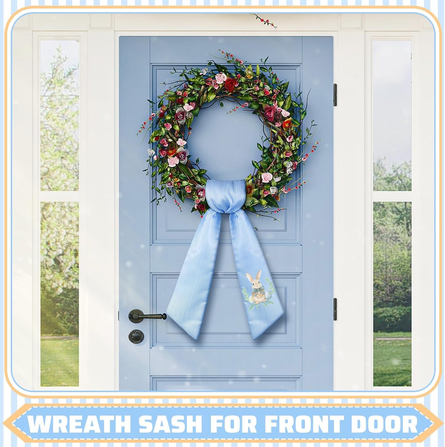 VitalCozy Easter Bunny Wreath Sash - Satin Embroidery Monogram Ribbon for Indoor/Outdoor Decor
