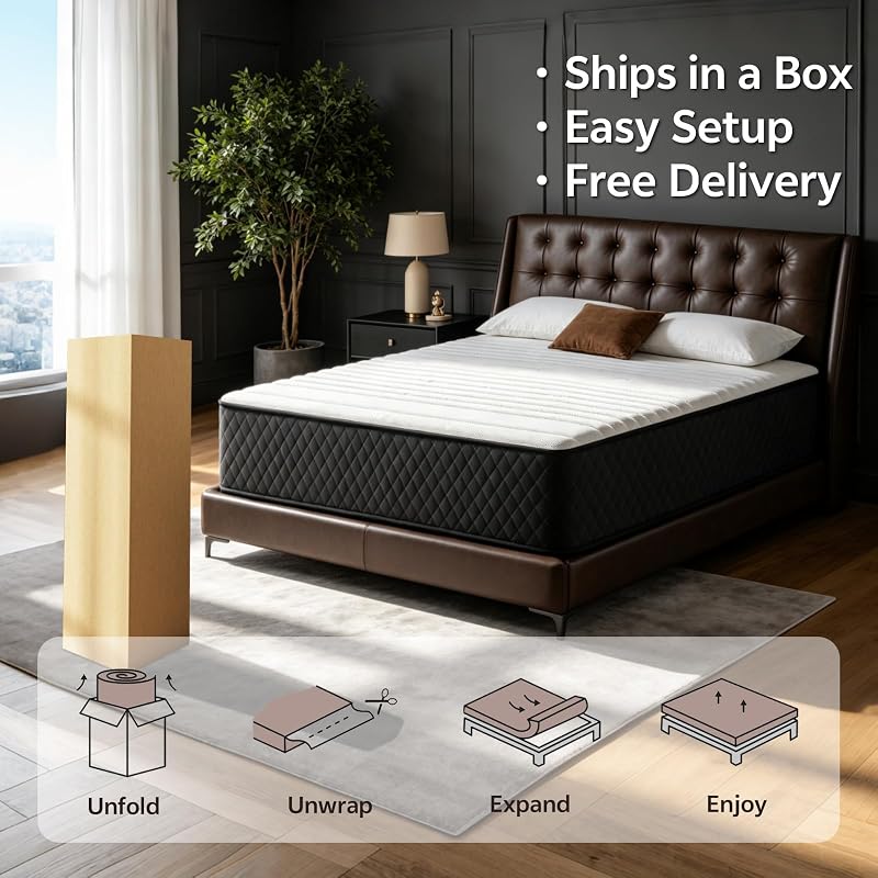 Full Size Mattress 12-Inch Hybrid – Boxed Full, Gray/Black Variation