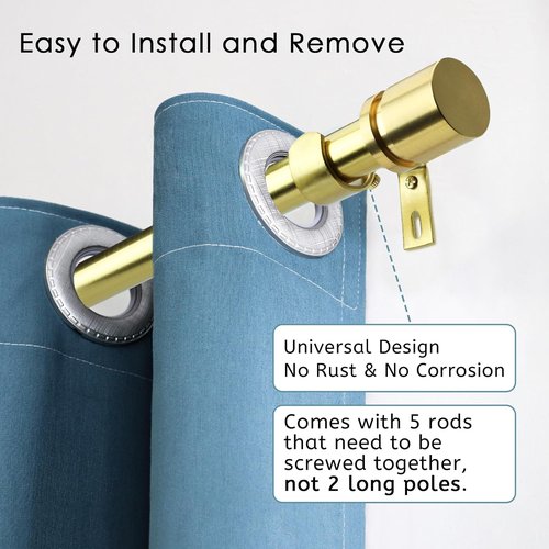 Byondeth Curtain Rods - Adjustable 16 to 88 Inches | 1 Inch Diameter with Elegant Gold Aluminium Finials