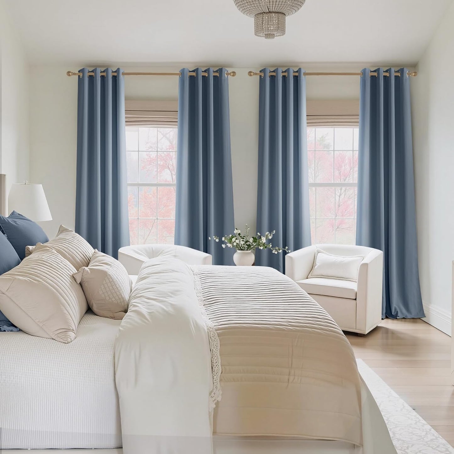NICETOWN Room Darkening Curtains - Stone Blue Drapery Panels, 52" x 84" for Enhanced Privacy