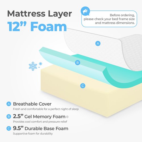 Neo Sleep 12 Inch Full Cooling Gel Memory Foam Mattress for Cool Sleep Medium Firm Pressure Relieving CertiPUR-US Certified Foam, Comfort & Supportive Mattress in a Box Fiberglass Free (Full, 12 in)