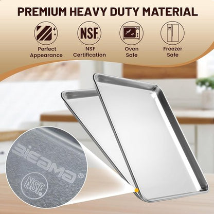BIEAMA Full Size Baking Sheet Pan - Durable Aluminum for Oven & Freezer | 26" x 18" - 6 Pack