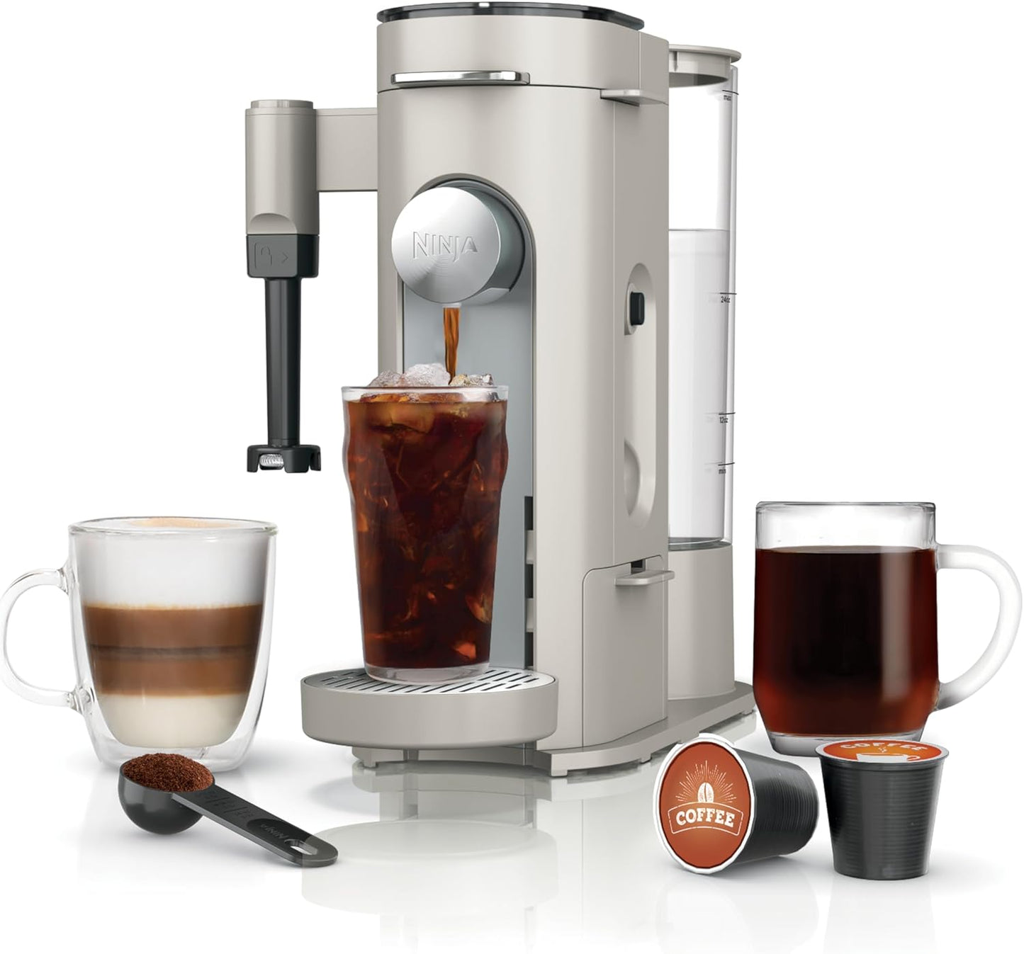 Ninja Pod & Grounds Coffee Maker - Single-Serve K-Cup Compatible with Built-In Frother | 56 oz Reservoir, Compact Design