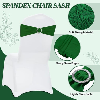 MDS Spandex Chair Sashes - Universal Fit Elastic Stretch Bands with Buckle Slider Bow | 125 Pack - Green