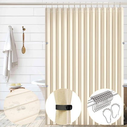 South to East Waterproof Shower Curtain for Bathroom, Folding Fabric Shower Curtain with Magnets, No Liner Required, 72x72 Inch Heavy Duty Thick Magnetic Shower Curtains, Stainless Steel Hooks, Beige