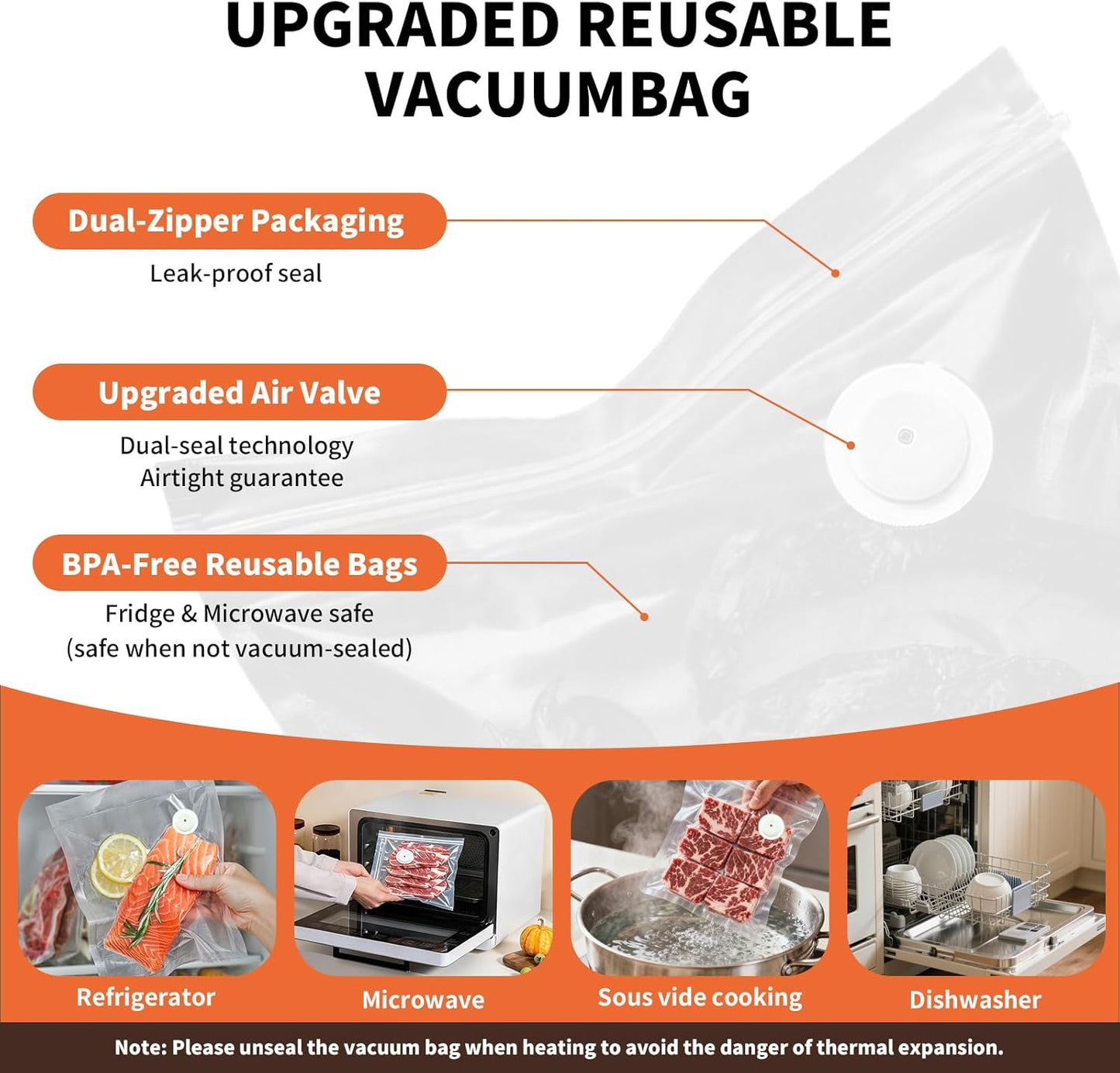 Skiennix Vacuum Sealer - Cordless & Rechargeable Food Saver with Strong Suction | 30 Reusable Bags Included