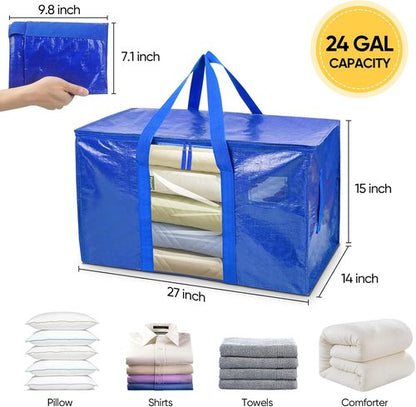 BALEINE Oversized Moving Bags - Heavy-Duty Storage Totes with Reinforced Handles | Blue w/Window, 2-Pack