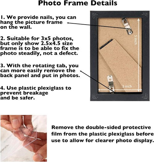 JCJMY 3x5 Picture Frame - Black Tabletop Photo Frame with Shatter-Resistant Plexiglass