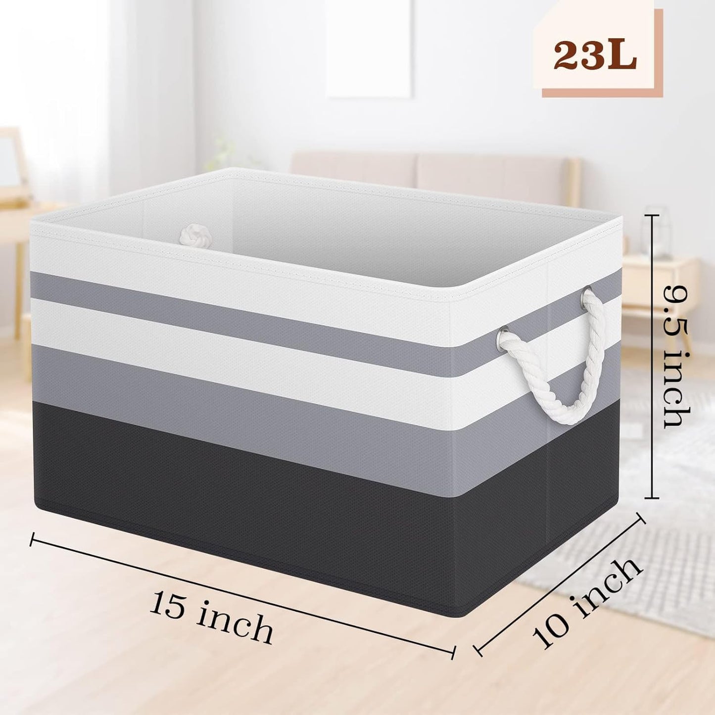 StorageTastic Storage Bins - Collapsible Organizing Baskets with Rope Handles | Large Grey 3-Pack