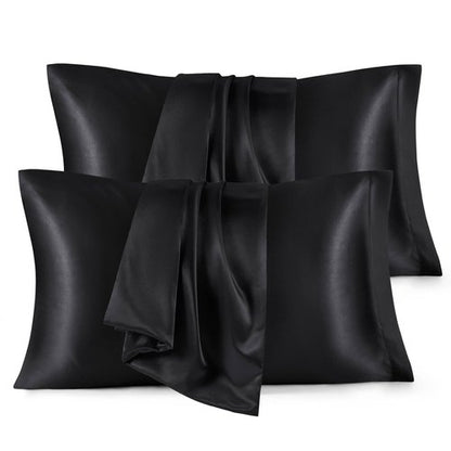 Bedsure Satin Pillowcases Standard Set of 4 - Black Silk Pillow Cases for Hair and Skin 20x26 inches, Satin Pillow Covers 4 Pack with Envelope Closure, Gifts for Women Men
