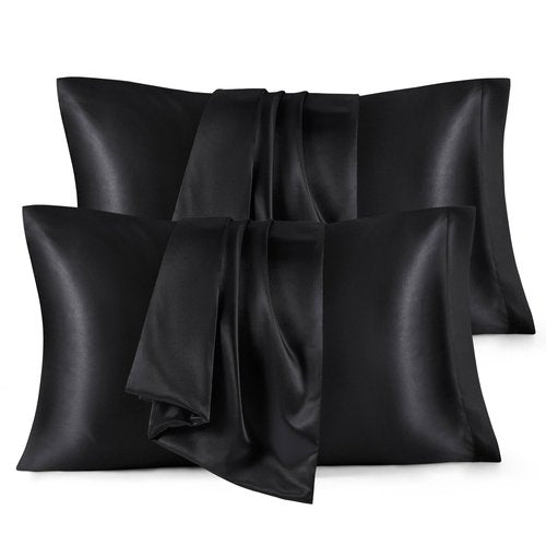 Bedsure Satin Pillowcases Standard Set of 4 - Black Silk Pillow Cases for Hair and Skin 20x26 inches, Satin Pillow Covers 4 Pack with Envelope Closure, Gifts for Women Men