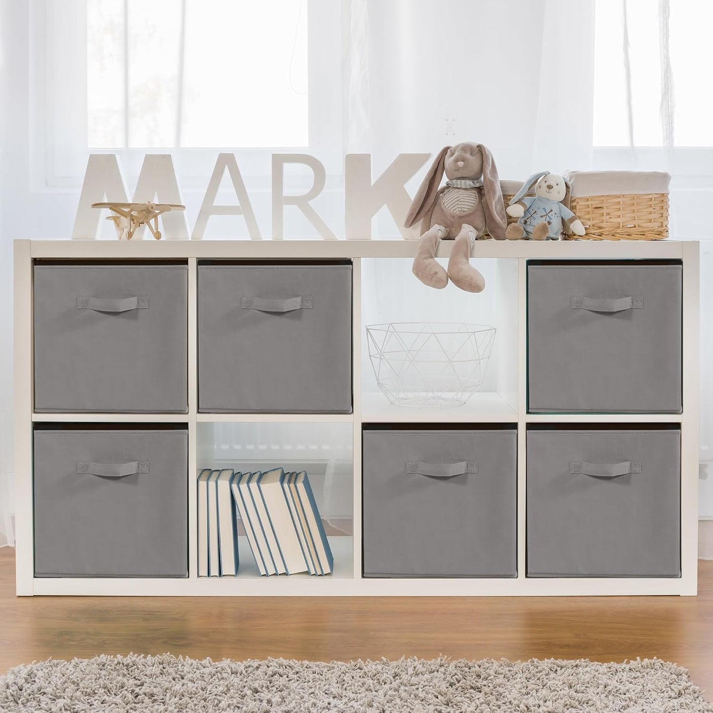 Storage Bins Set of 3 - Collapsible Fabric Cube Organizers with Handles | 11x11 Grey for Home & Office