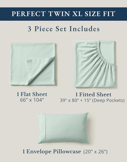 **LANE LINEN 100% Organic Cotton Twin XL Sheet Set - Extra Long, 15" Deep Pocket, Naturally Temperature Regulating - Cool Blue**