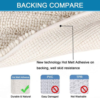H.VERSAILTEX Bathroom Rugs Bath Rugs for Bathroom Non Slip Bath Mats Extra Thick Chenille Striped Rug 17" x 24" Absorbent Soft Shaggy Washable Dry Fast Bath Mats for Bath Room Floor - Ivory