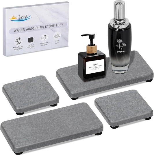 Skiennix Water Absorbing Stone Tray - Fast Drying Diatomite Coasters for Kitchen & Bathroom | 4PCS Set