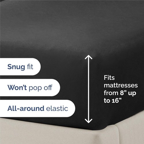 Comfy 4-Piece Sheet Set by [Brand Name] - Breathable Cooling Bed Sheets | Ultra-Soft, Deep Pockets, Oeko-Tex Certified - Black