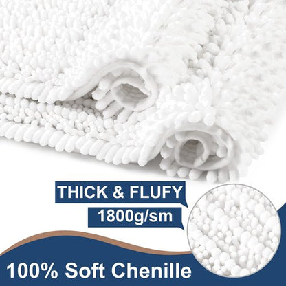 H.VERONNEX Luxury Chenille White Bathroom Rugs Sets 2 Piece, Thickened Hot Melt Rubber Bottom Bath Mats for Bathroom Non Slip,Bath Rugs Quick Dry Machine Washable for Shower Mat (32"x20"+17"x24")
