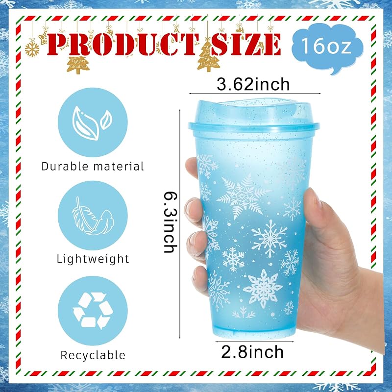 24 Pcs Christmas Reusable Coffee Cups with Lids, 16 oz - Snowflake Style (Variation of THIS listing: 24+Snowflake Style)
