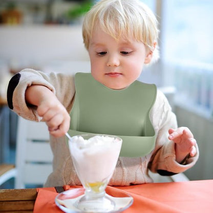 Eascrozn Silicone Bibs - Set of 3 Soft, Adjustable, Waterproof Baby Bibs | BPA Free Feeding Essentials