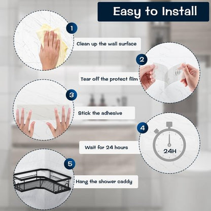 AKTECKE Shower Caddy - No Drill Adhesive Wall Hooks for Corner Organizer - Waterproof & Transparent