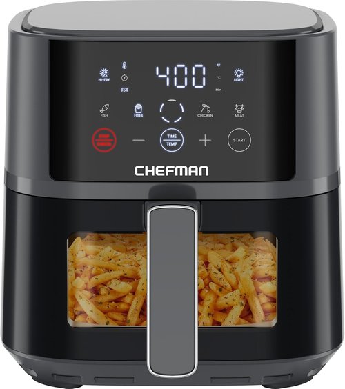 Chefman Air Fryer - 4 QT Compact Air Fryer with Hi-Fry Technology & Easy-View Window - Grey