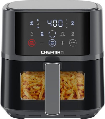 Chefman Air Fryer - 4 QT Compact Air Fryer with Hi-Fry Technology & Easy-View Window - Grey