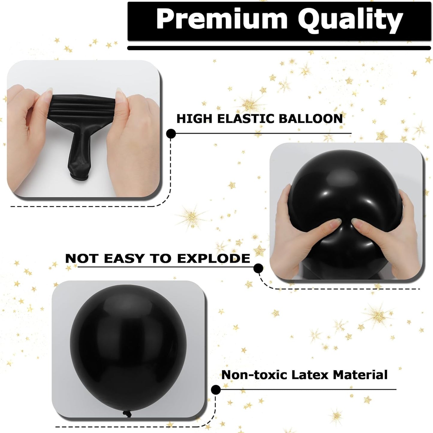 Ouddy Life Black Balloon Garland Kit - 164 Pcs Matte Latex Balloons in Various Sizes for Parties & Events