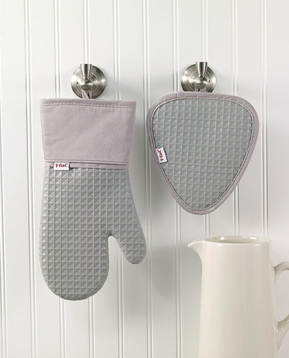 T-fal Silicone Oven Mitt Set - Softflex, Non-Slip Grip, Heat Resistant | 13 x 7 Inches, 2 Pack, Gray